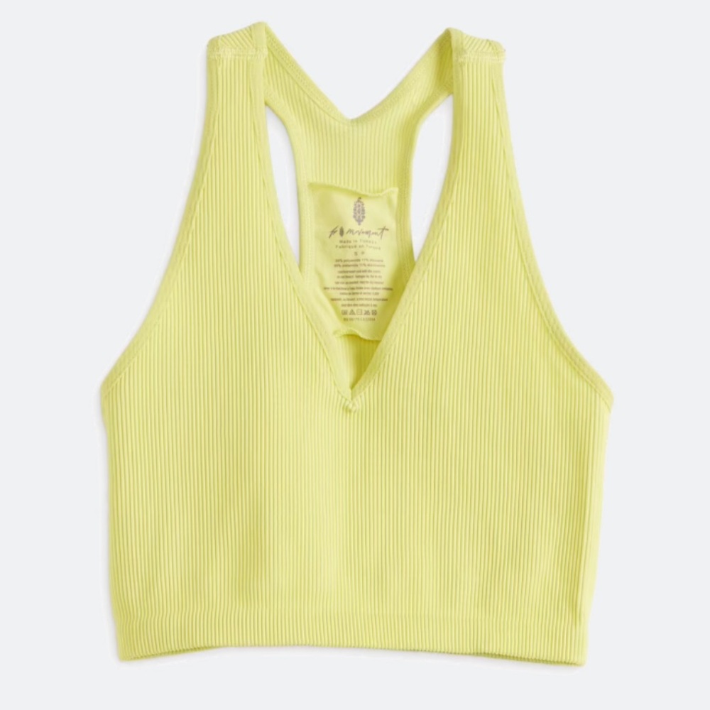 Free People Yellow Ribbed V-Neck Tank Top